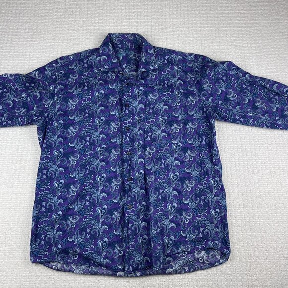 Alan Flusser Shirt Mens XL Purple Button Up Long Sleeve Floral Paisley - Picture 11 of 16